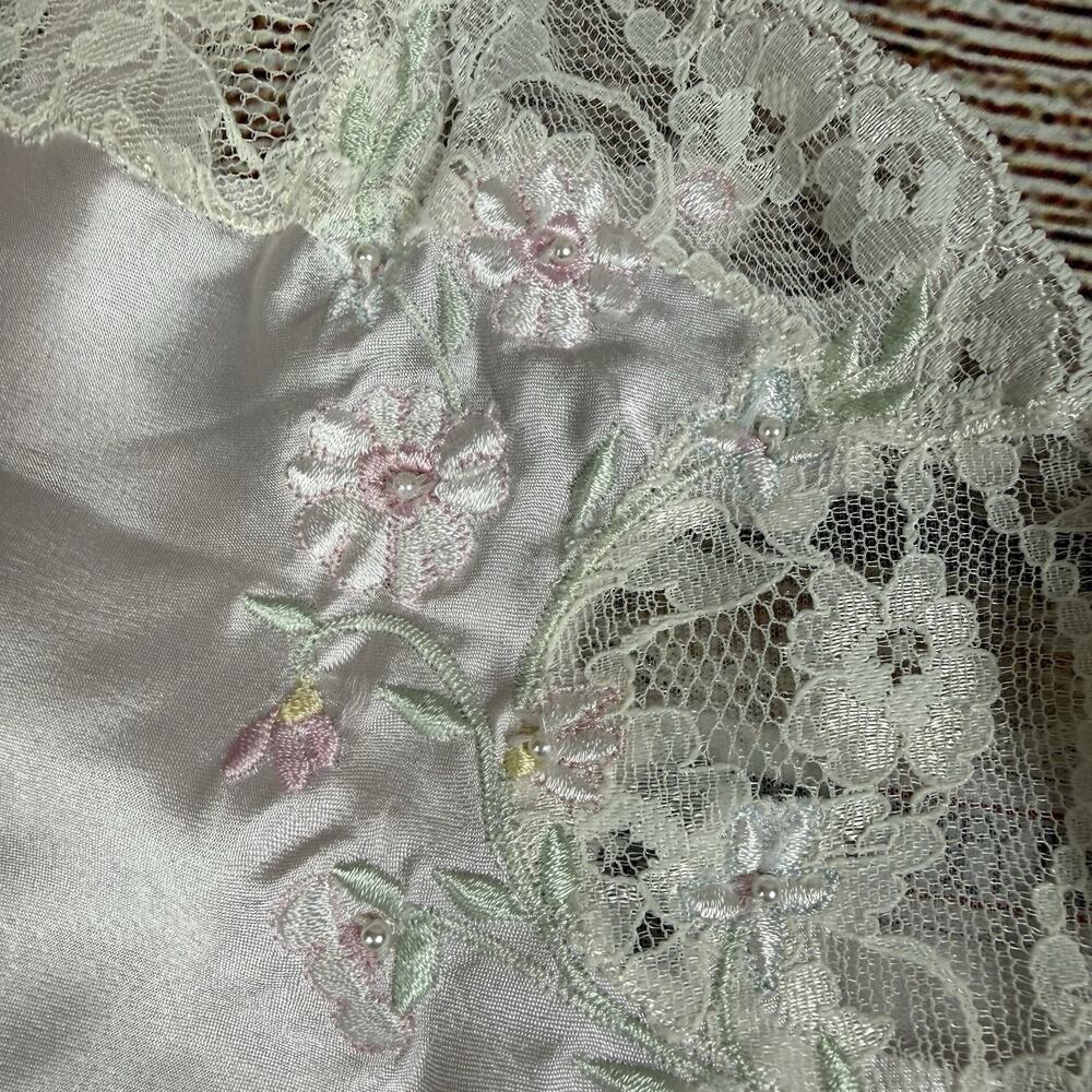 Vintage Lindsey Blake Pink Camisole Large Satin Lace Floral Embroidery Beaded - Picture 3 of 11